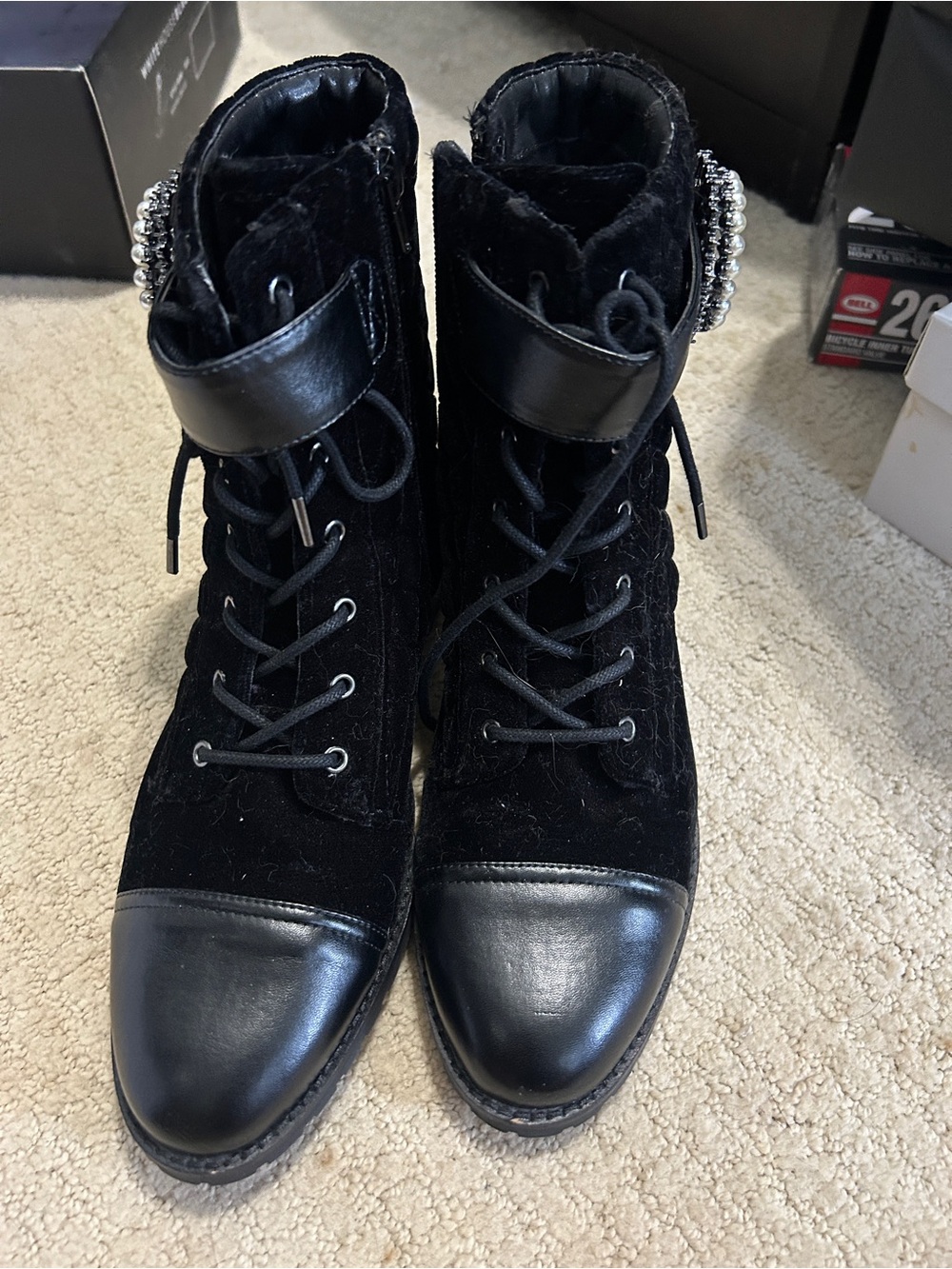 White House Black Market Black Ankle Boots with Embellished Buckle